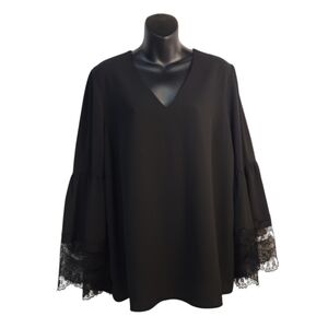 Jones Studio Separates Blouse Women's Black V-Neck Flare Sleeve Blouse Size L